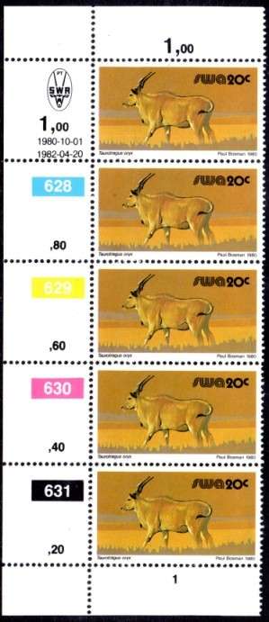 SWA - 1982 Definitive Wildlife 20c Reprint 1982.04.20 Control Block MNH