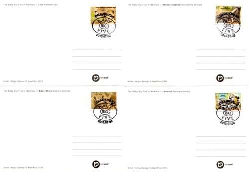 Namibia - 2015 Baby Big Five Postcard Set Cancelled