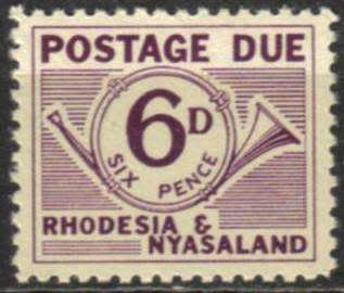 Rhodesia & Nyasaland - 1961 Postage Due 6d MNH SACC 6