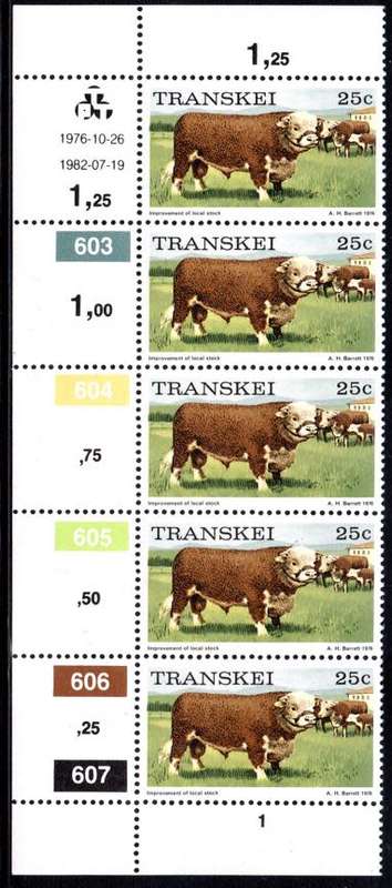 Transkei - 1981 Definitive 25c Reprint perf 14 Control Strip (1981.10.26) MNH