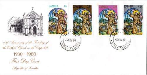 Zambia - 1980 50th Anniversary of Catholic Church in Copperbelt FDC SG 325-328