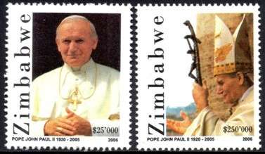 Zimbabwe - 2006 Pope John Paul II Set MNH SG 1185-1186