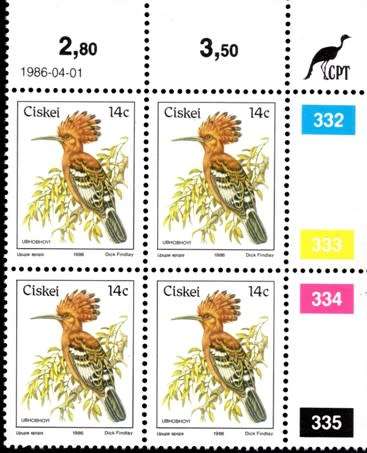 Ciskei - 1986 Birds 14c Additional Value Control Block SACC 97
