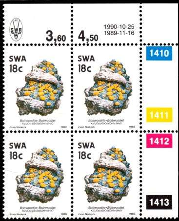 SWA - 1990 Minerals 18c Control Block Corrected (1990.10.25) MNH SACC 540