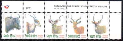 South Africa - 1999 Redrawn 6th Definitive SPR Antelopes Control Strip (1999.04.14) MNH