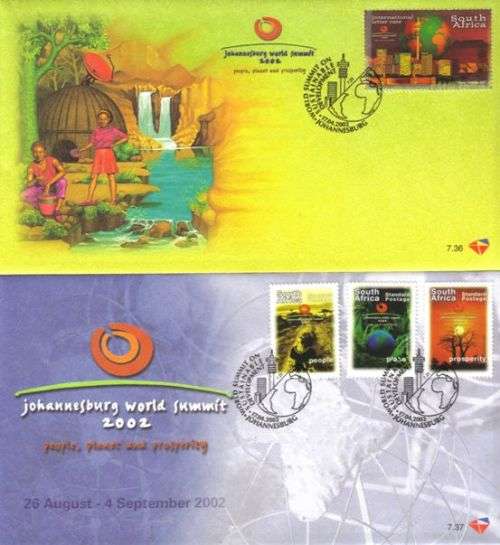 South Africa - 2002 World Summit 1st Issue FDC Set 7.36 +7.37