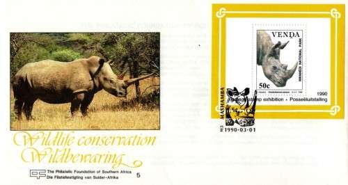 Venda - 1990 Philatelic Foundation Rhino MS FDC V5