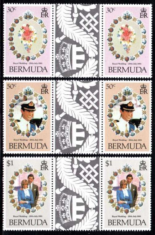 Bermuda - 1981 Royal Wedding Gutter Pairs Set MNH SG 436-438
