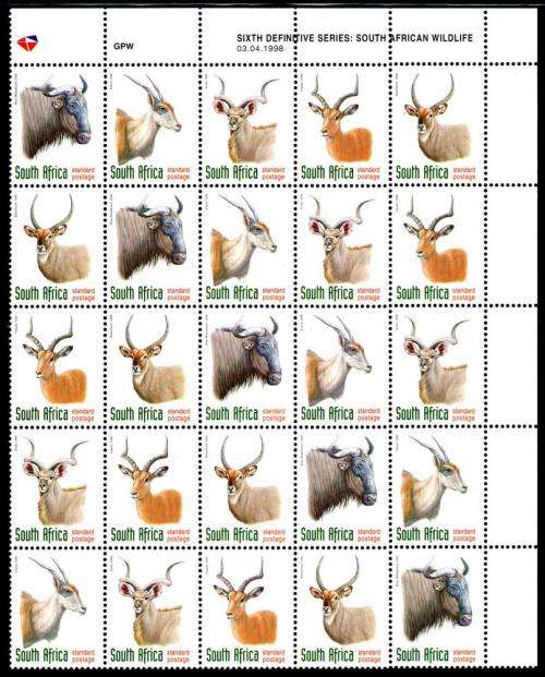 South Africa - 1999 Redrawn 6th Definitive Antelopes Coated Extended Control (1998.04.03) MNH