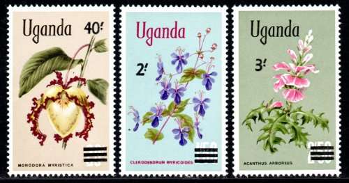 Uganda - 1975 Flowers Surcharges Set MNH SG 145-148