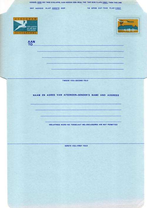 South Africa - 1971 9c Overseas Aerogramme Mint
