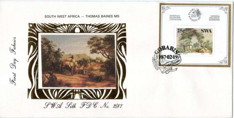 SWA - 1987 Thomas Baines Philatelic Foundation MS Silk FDC