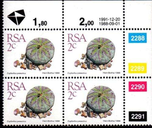 South Africa - 1991 Succulents 2c Reprint Control Block (1991.12.20) MNH SACC 669