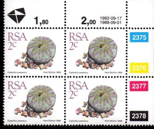 South Africa - 1992 Succulents 2c Reprint Control Block (1992.09.17) MNH SACC 669