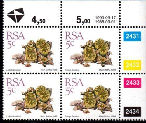 South Africa - 1993 Succulents 5c Reprint Control Block (1993.03.17) MNH SACC 670