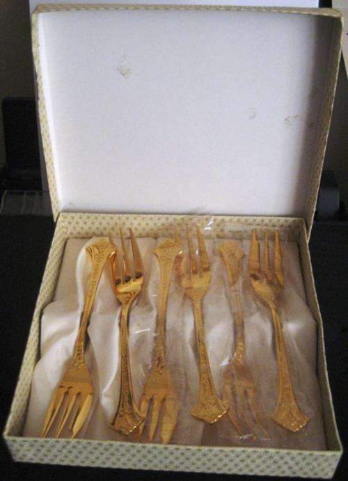 Eetrite 24 carat Gold plated Cake Forks - box of 6