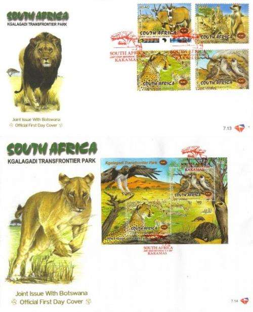 South Africa - 2001 Kgalagadi Transfrontier Park FDC Set 7.13 + 7.14