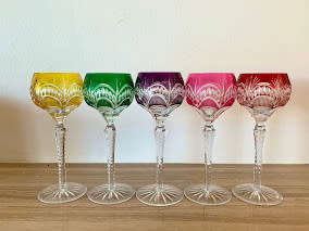 Ajka crystal multicoloured wine glass set of 5