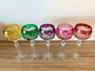 Ajka crystal multicoloured wine glass set of 5