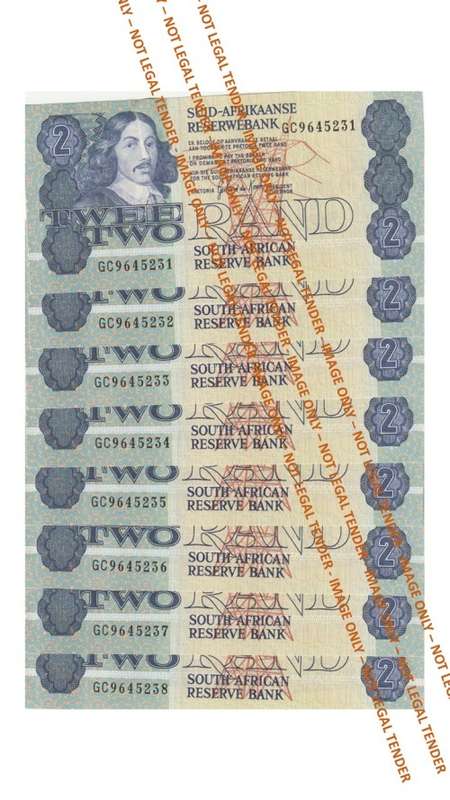1984 2 Rand GPC De Kock 3rd Issue AE (GC96 31-38) 8 Notes in Sequence