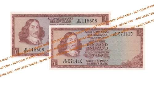 1973 1 Rand TW De Jongh 2nd Issue AE (B145) & (B297) - 2 Notes