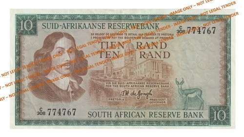 1975 10 Rand TW De Jongh 3rd Issue - 4 Notes (3 AE & 1 EA)