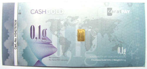 Karatbars Cash Gold Note with 0.10gram Pure gold bar (999.9)