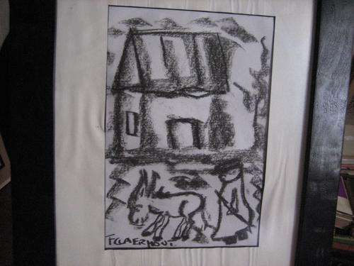 F.CLAERHOUT.(AUCTION LOT) CHARCOAL//looks genuiene.400 x500.framed.Q+A