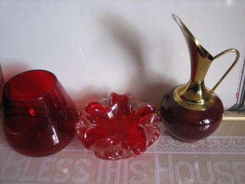 3 x lovely ornaments redglass + murano//vase +red Delft (HOLLAND).jug..postR50..