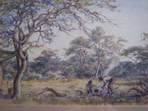 S.A.MEESTER.ERICH MAYER.1935,,BY DIE KAMPVUUR,,GRM 42 X34 CM.