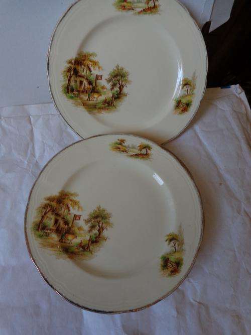 6 X ALFRED MEAKIN PORCELIN SIDE PLATES 180MM ,,THE INN,,