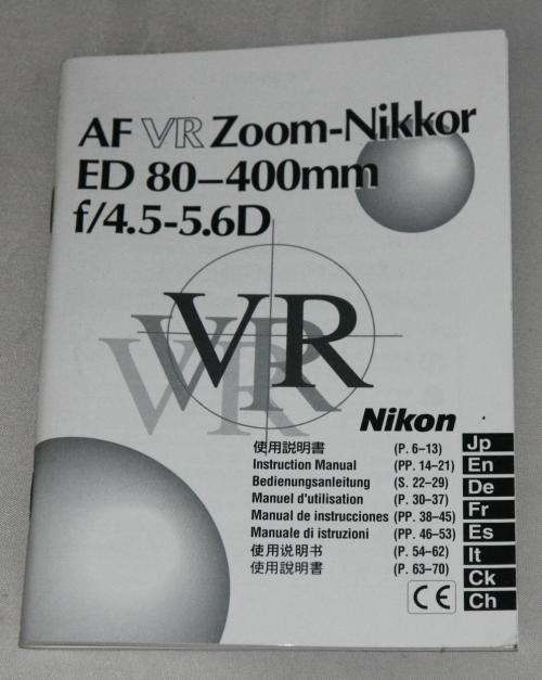 Nikon AF 80-400mm f/4.5-5.6 VR  Instruction Manual