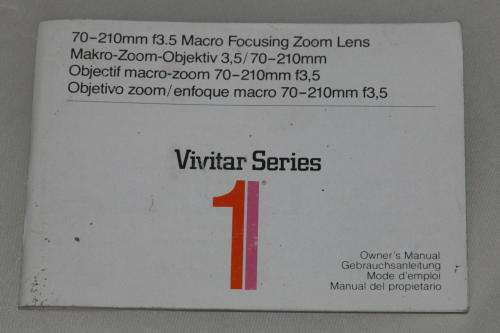 Vivitar 70-210mm f/3.5 Owners Instruction Manual