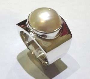 ELEGANT! STERLING SILVER WHITE MABE RING
