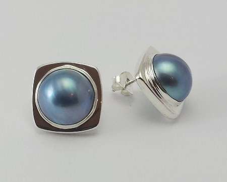 *NEW* 925 STERLING SILVER 13MM BLUE MABE STUDS SQUARE SETTING