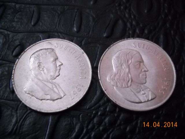 1966 Afrikaans and 1967 English Silver One Rand Coins !! Bid is for Both Coins !!!! No Reserve !!!