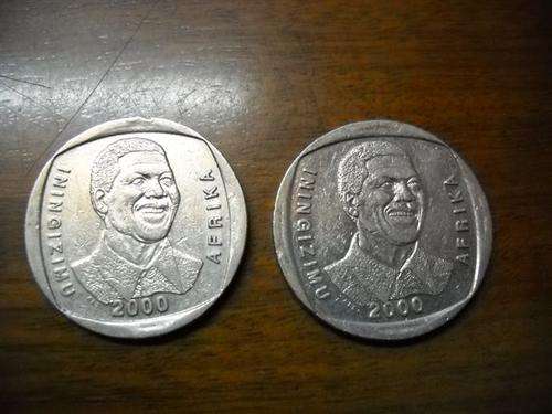 2 x 2000 Smiley Mandela R5 Coins + Mandela International Stamp