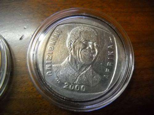 Coins In Capsules -1 x 2000 Smiley Mandela R5 Coin and 1 X Inauguration 1994 + Mandela Int. Stamp
