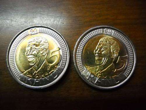 Stunning Pair of 2008 Mandela 90th Birthday R5 Coins Plus 2 x Mandela Standard Postage Stamps