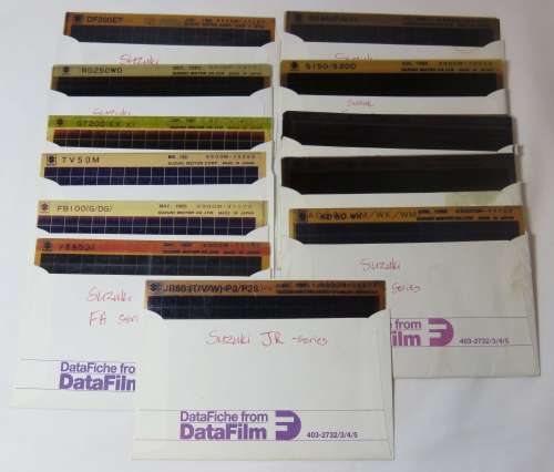 Collection of Suzuki parts fiche cards - See description