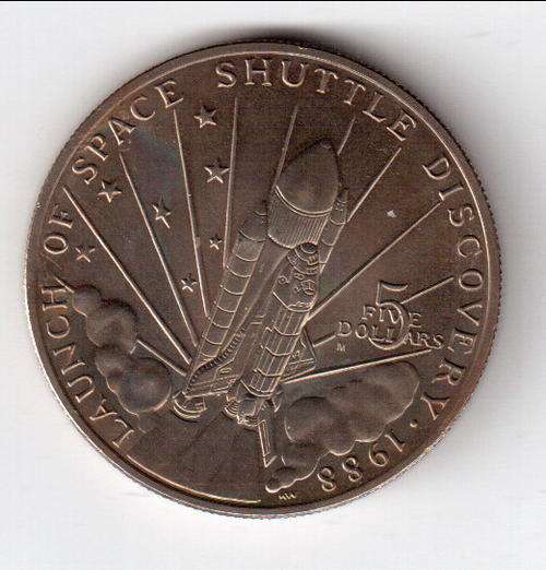 1988 the republic of the marshall islands 5 dollars with launch of space shuttle discovery