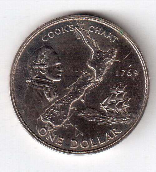 1969 New Zealand one dollar with cook's chart 1769 - as per scan