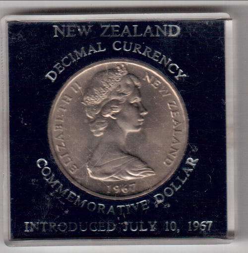 1967 New Zealand decimal currency commemorative one dollar introduced July 10 1967 - as per scan