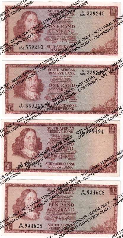 Lot of 8 Uncirculated Tw de Jongh 3rd issue R1 banknotes - as per scan