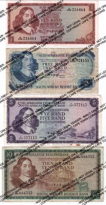 Set of 4 Tw de Jongh banknotes, R1-R10 - as per scan