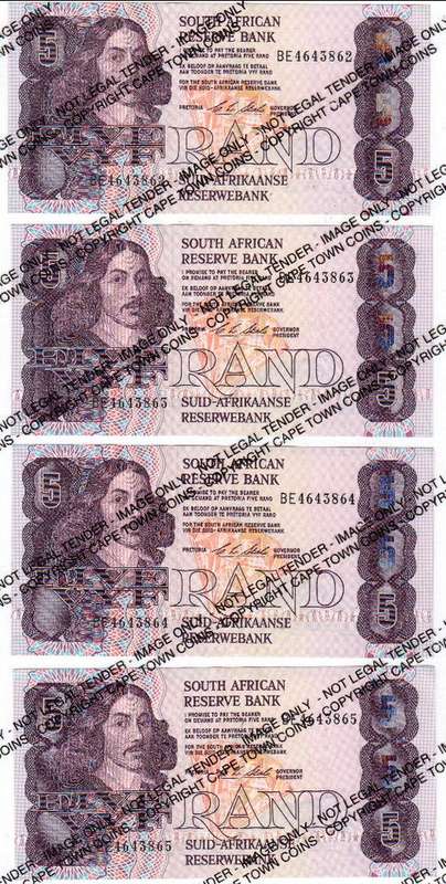 CL Stals 1st issue R5 banknotes Uncirculated with 4 consecutive numbers, one note got a small torn*