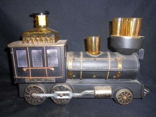 Steam train decanter set with 4 glasses - as per scan