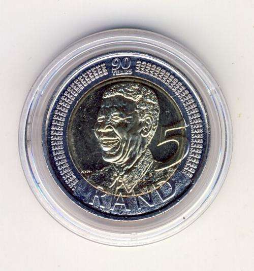 2008 SA Nelson Mandela 90th birthday UNC R5 coin - as per scan