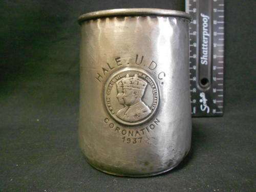 English pewter 1937 coronation cup marked HALE U.D.C
