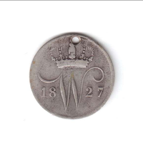Netherlands 1827b silver 10 cents, holed - CRAZY WEDNESDAY